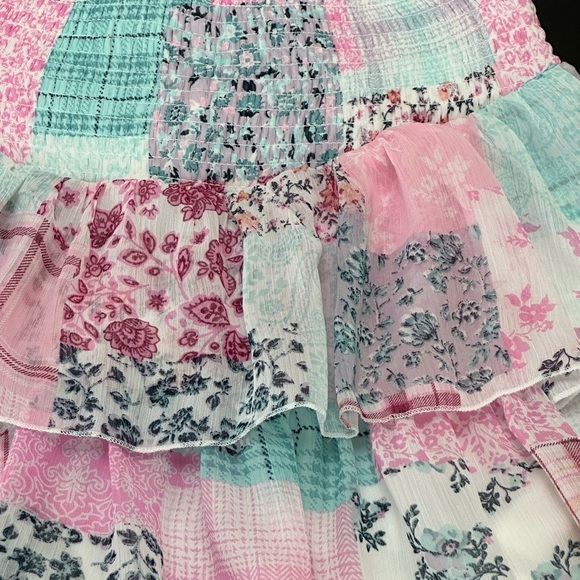 Madden NYC Smocked Double Ruffle Skort Sz L Floral Patchwork Print Flowy Prairie - Picture 6 of 12
